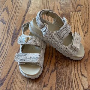 Prada Kids Beige Textured Sandals